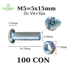 Ốc vít kèm tán M5x15mm túi 100 con