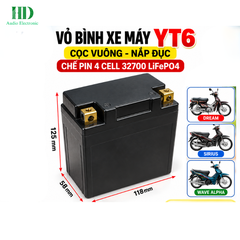 Vỏ Bình Xe Máy YT6 Cọc Vuông Nắp Đục