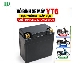 Vỏ Bình Xe Máy YT6 Cọc Vuông Nắp Đục
