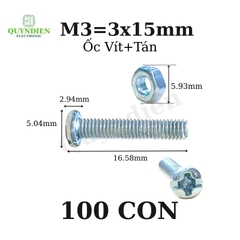 Ốc Vít Tán M3x15mm (Túi 110g) Khoảng 90-100 Con