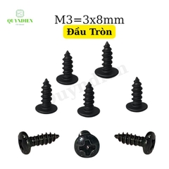 Ốc vít nhọn M3x8mm đầu Tròn dài 8mm - Túi 100 Con