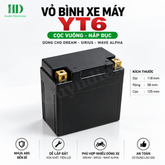 Vỏ Bình Xe Máy YT6 Cọc Vuông Nắp Đục