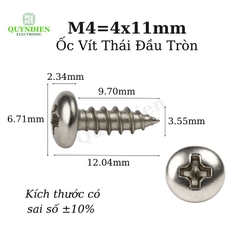 Ốc Vít Thái Ren Xoắn Đầu Tròn M4x11mm