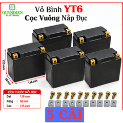 Vỏ Bình Xe Máy YT6 Cọc Vuông Nắp Đục