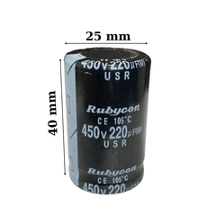 Tụ lọc nguồn 220uF 450V tháo máy chân cứng (25x40mm)