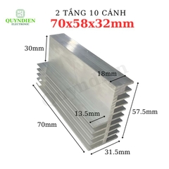Nhôm tản nhiệt 2 tầng 10 cánh 70x58x32mm