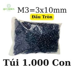 Ốc vít nhọn M3x10mm đầu Tròn dài 10mm - Túi 1.000 Con