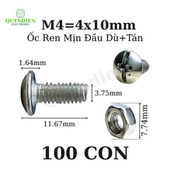 Ốc Vít M4=4x10mm Kèm Tán Ren Mịn Đầu Dù Màu Trắng