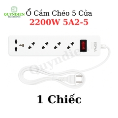 Ổ Cắm Lõi sứ chống cháy 5 Cửa Chéo con tắc 2200W  - VAT - Ổ cắm chéo 5 cửa 2200W 5A2-5