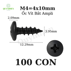 Ốc vít nhọn M4x10mm đầu tròn dài 10mm - 100 Con