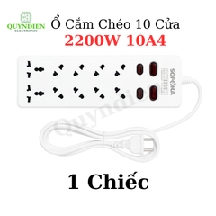 Ổ Cắm Chéo 10 Cửa 2200W 10A4 2 Nút Nguồn Siêu Bền Chống Cháy Chịu Nhiệt