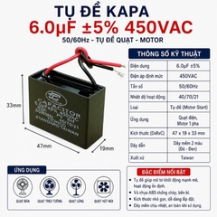 Tụ Đề Kapa Vuông Tinh Chi 6uF 450VAC