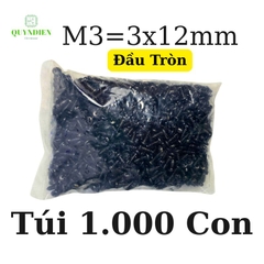 Ốc vít nhọn M3x12mm đầu Tròn dài 12mm - Túi 1.000 Con
