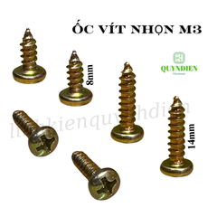 Ốc Vít Nhọn M3 Đinh Ốc Ren Xoắn 3ly Dài 8mm, 14mm - Ốc Màu Vàng
