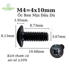 Ốc Vít Đầu Dù Ren Mịn M4=4x10mm Màu Đen - 1.000 Con