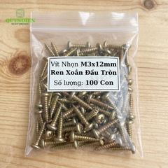 Ốc Vít Nhọn M3x12mm Đầu Tròn Ren Xoắn Mạ Vàng