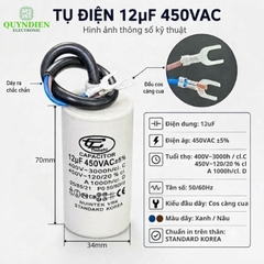 Tụ Đề Máy Bơm Nước 12uF 450VAC Tinh Chi