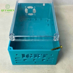 Hộp nhựa Khoan Sẵn IGBT 200x120x80mm Xanh nắp Trong quạt Bên