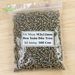 Ốc Vít Nhọn M3x12mm Đầu Tròn Ren Xoắn Mạ Vàng