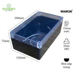 Hộp Nhựa chống nước ABS 200x120x75mm Wanchi, màu đen nắp trong