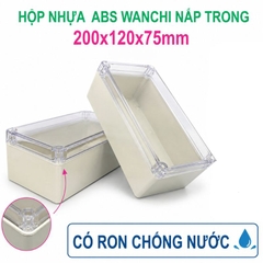 Hộp Nhựa ABS chống nước 200x120x75mm Wanchi, màu trắng nắp trong