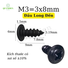 Ốc vít nhọn M3x8mm đầu long đền dài 8mm - Túi 1.000 Con