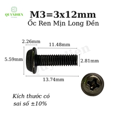 Ốc vít ren mịn M3x12mm đầu long đền dài 12mm - Túi 1.000 Con