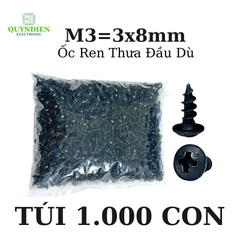 Ốc Vít nhọn M3x8mm Đầu Dù Ren Thưa - 1.000 Con