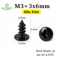 Ốc Vít Nhọn Đầu Tròn M3 Màu Đen 3x6mm