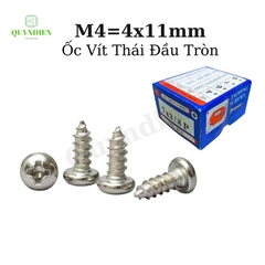 Ốc vít Thái M4x11mm ren xoắn đầu Tròn dài 11mm - 100 Con