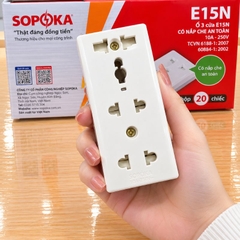 Ổ Cắm điện 3 Cửa Có Nắp Che An Toàn E15N