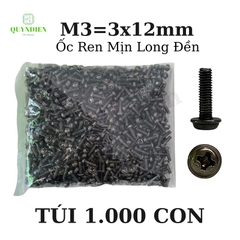 Ốc vít ren mịn M3x12mm đầu long đền dài 12mm - Túi 1.000 Con