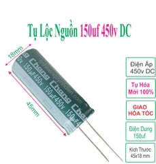 Tụ lộc nguồn 150uF 450V mới 100% màu xanh chân mềm (18x45mm)