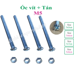 Bulong ốc vít 5ly + tán, ốc vít tán m5 bắt tanpo biến áp (phi 5mm dài 5cm, 6cm, 7cm, 8cm) Combo 4 con