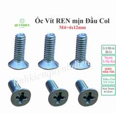 Ốc vít đầu COL REN mịn 4mm dài 12mm M4=4x12, (Túi 500gram = khoảng 480 - 490 con)