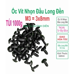 Ốc vít 3mm dài 8mm ĐEN (túi 1Kg =1000 gam)