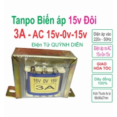 Biến áp đối xứng hạ áp 15v đôi AC vào 220v ra AC 15v-0v-15v - 3A