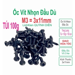Ốc vít đầu Dù 3x11mm ren xoán nhọn 100g