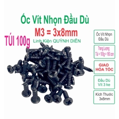 Ốc vít đầu Dù 3x8mm ren xoán nhọn 100g