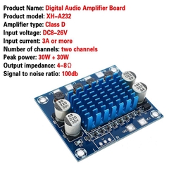 Mạch khuếch đại công suất âm thanh kỹ thuật số TPA3110 XH-A232 30W+30W kênh 2.0 DC 8-26V