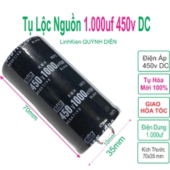 Tụ lọc nguồn 1000uF 450V chuyên dùng trong mạch lọc nguồn DC, mạch công suất cao, thích hợp cho các thiết bị điện tử