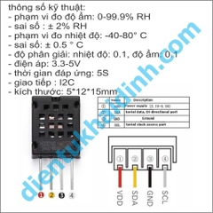 Cảm biến nhiệt độ, độ ẩm AM2320 I2C± 0,5C ± 2% màu đen ( tương tự SHT10) KDE0374