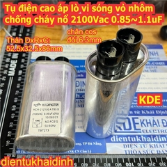 Tụ điện cao áp lò vi sóng vỏ nhôm chống cháy nổ 2100Vac 0.85uF 0.9uF 0.95uF 1.0uF 1.05uF 1.08uF 1.1uF kde0693