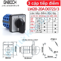 Công tắc xoay tủ điện chuyển mạch xanh dương 3 vị trí 20A 380V LW28-20 D0083 D0414 D0723 D1050 D1369 1-5 cặp tiếp điểm kde0523