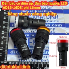 Đèn báo điện áp nguồn LED AD16-16DS phi 16mm điện áp 12V 24V AC/DC 220Vac 380VAC màu đỏ lá dương vàng trắng kde6209