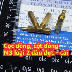 Cọc đồng cột trụ đồng M3 2 đầu đực-cái đầu gai dài 6mm thân dài  5 ~ 50mm kde0457