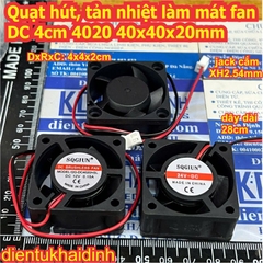 quạt hút, quạt tản nhiệt làm mát fan DC 4cm 4020 40x40x20mm 12V, 24V DC brushless fan kde0709