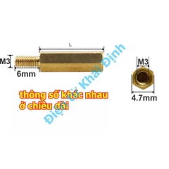 Cọc đồng cột trụ đồng M3 2 đầu đực-cái đầu gai dài 6mm thân dài  5 ~ 50mm kde0457