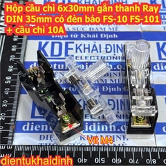 Hộp cầu chì 6x30mm gắn thanh Ray DIN 35mm có đèn báo FS-10 FS-101 + cầu chì 10A kde0555