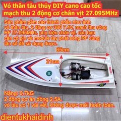 Vỏ thân tàu thủy DIY cano cao tốc có mạch thu 2 động cơ chân vịt 27.095MHz kde0541